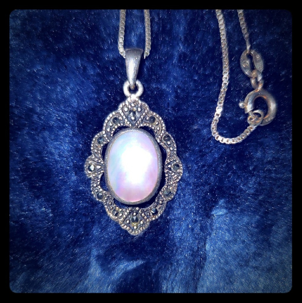 Pink opal pearl necklace.